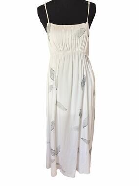 Grade & Gather Women’s Medium Ivory Gray Floral Maxi Dress Flowy Spaghetti Strap